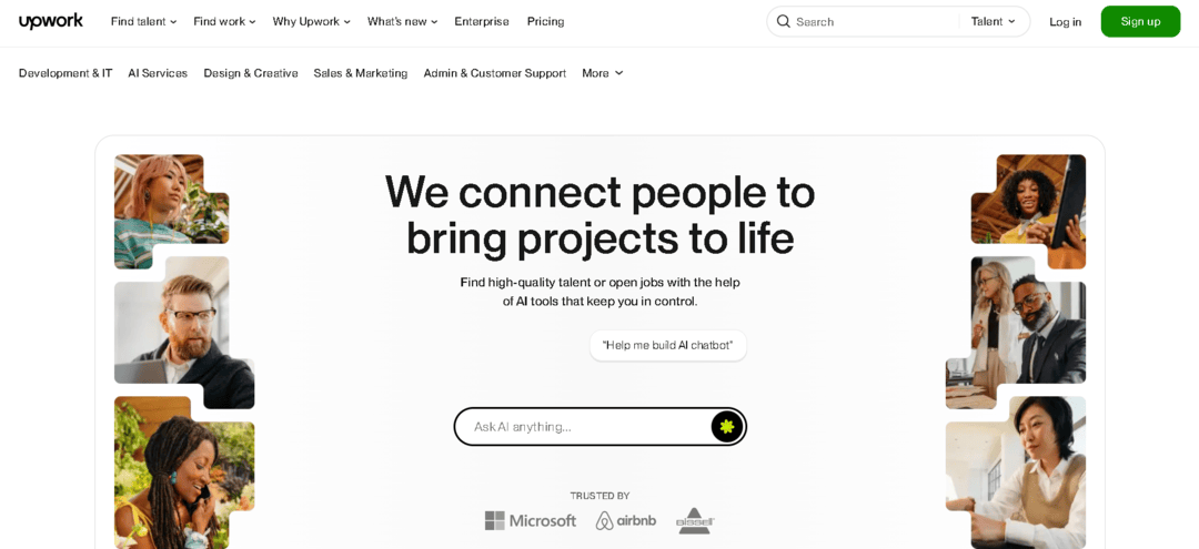 Homepage of Upwork