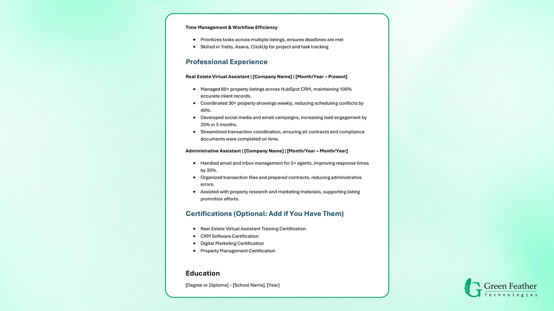 real estate virtual assistant skills job template